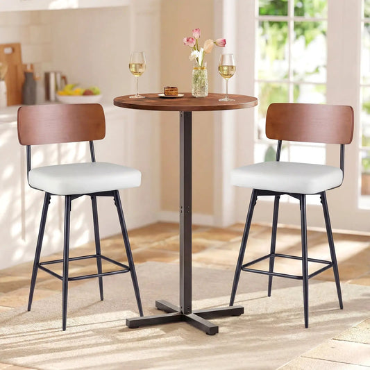 27-inch padded counter barstools with white seats, wood backrests and black legs set of 2 on Tampa Home & Garden Store