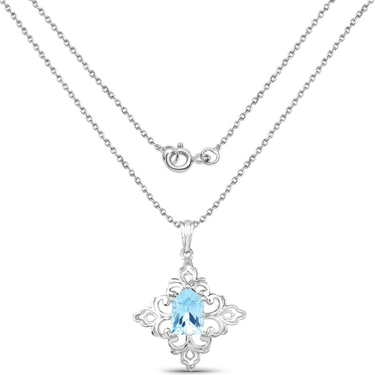 6.10ct Swiss blue topaz pendant in an ornate sterling silver filigree frame on a double chain on Tampa Home & Garden Store