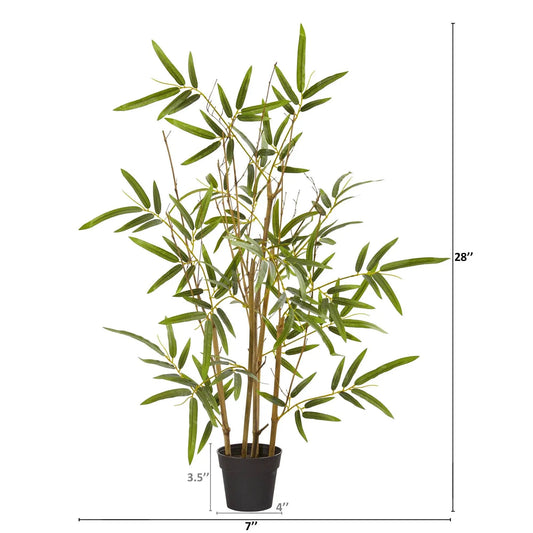 28-inch Bamboo Artificial Tree with Real Leaves Nearly Natural in black pot on Tampa Home & Garden Store