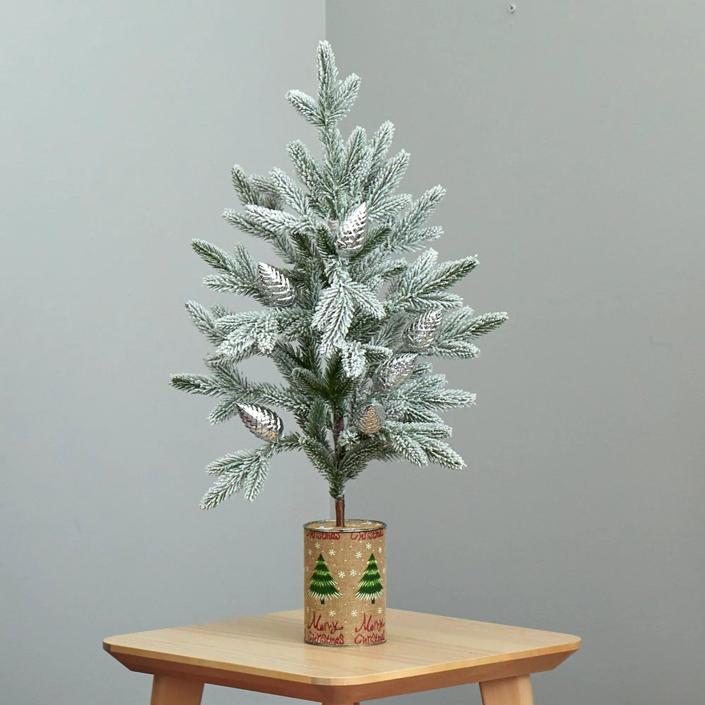 28-Inch flocked Christmas tree in decorative planter by Nearly Natural on Tampa Home & Garden Store