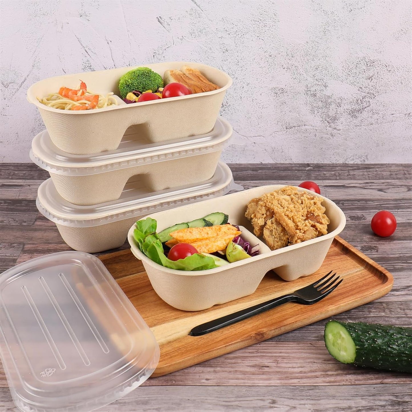 28 Oz Disposable Bowls with Lids, 2 Compartments Sugarcane Fiber Food Container, Food Storage, 50 Pack - Tampa Home & Garden Store