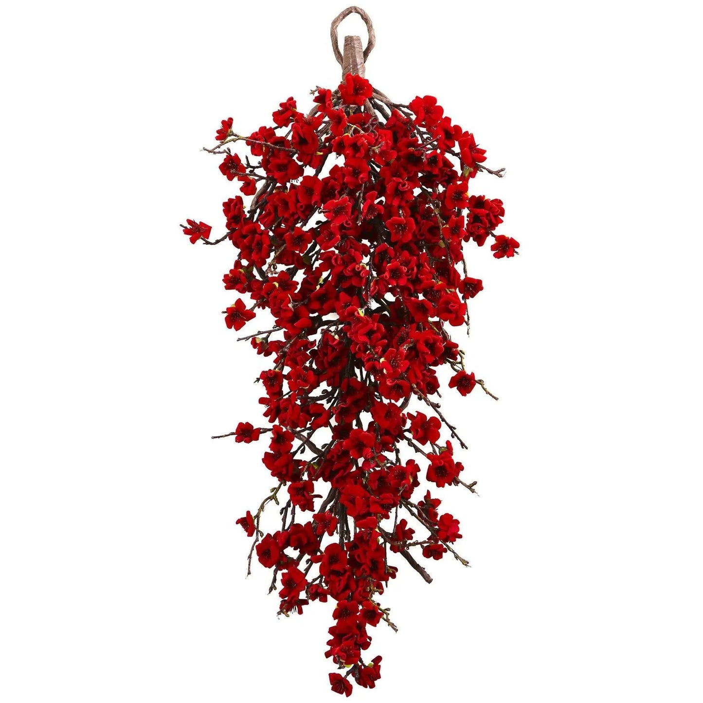 Plum Blossom Teardrop Arrangement red artificial flowers on branches loop hanger Nearly Natural on Tampa Home & Garden Store
