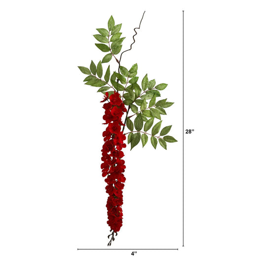 28 Inch Wisteria Artificial Flower Set of Eight with red blossoms and green leaves NearlyNatural on Tampa Home & Garden Store