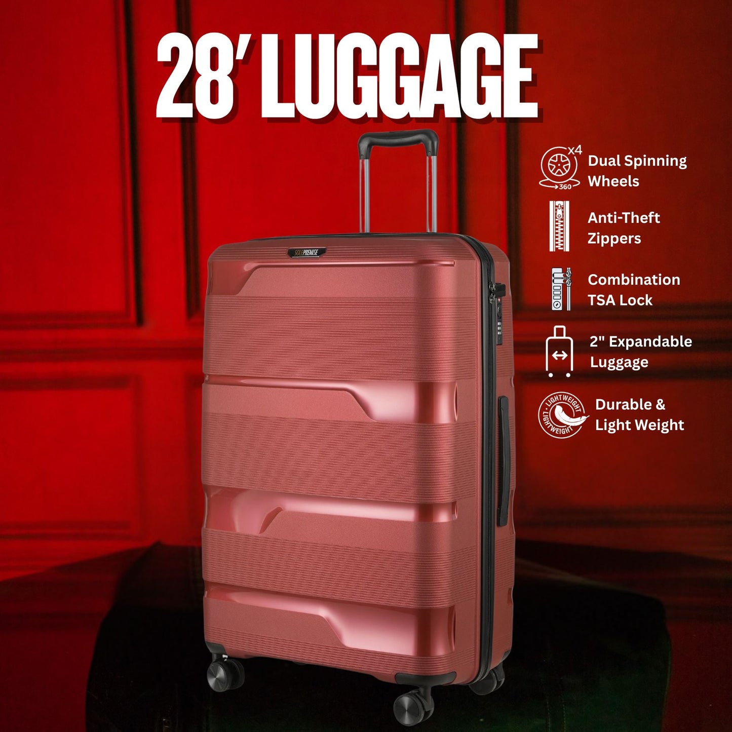 28-inch Red Hardcase Roller Luggage - Tampa Home & Garden Store