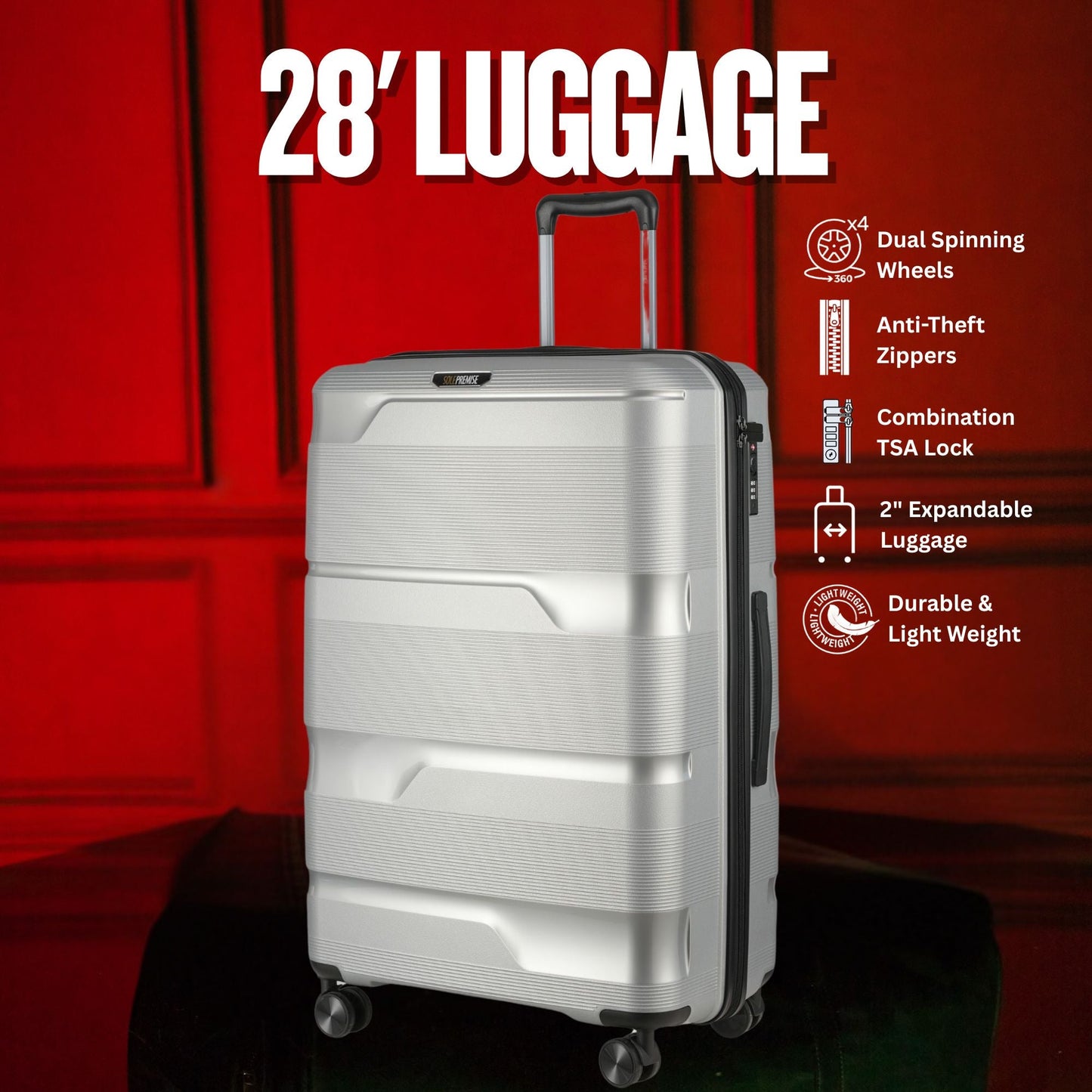 28-inch Silver Hardcase Roller Luggage - Tampa Home & Garden Store