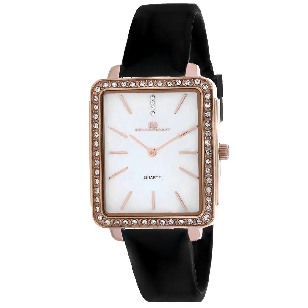 Oceanaut Women's Adorn square watch with rose-gold bezel, white dial, black strap on Tampa Home & Garden Store