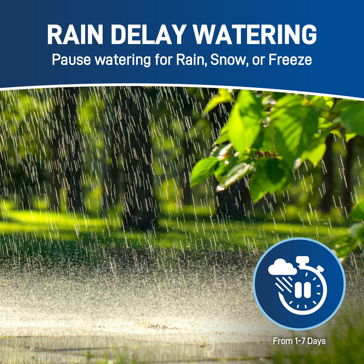 Orbit Elevated 1-outlet hose end timer rain delay graphic with timer icon Orbit Irrigation on Tampa Home & Garden Store