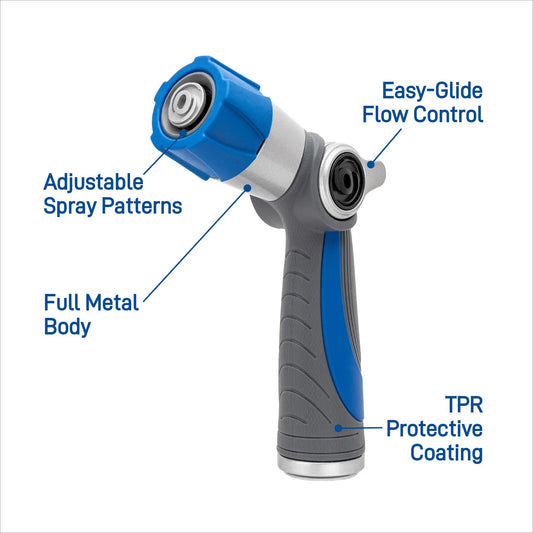 Orbit Thumb Control Nozzle with adjustable tip blue plastic and gray metal body on Tampa Home & Garden Store