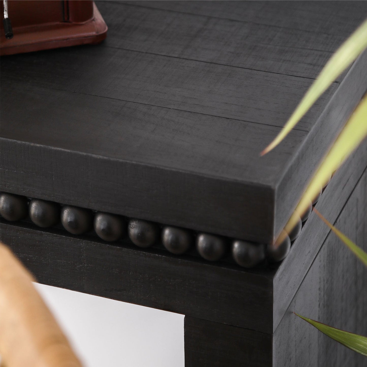 64in Modern Black Wood Console Table with decorative beaded trim for entryway on Tampa Home & Garden Store