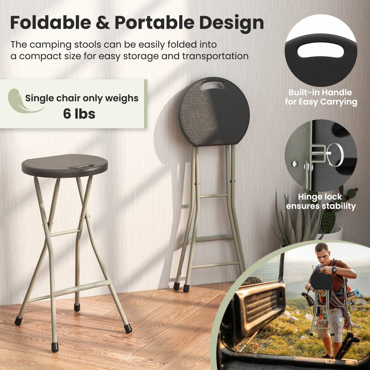 Portable Folding Stool 28 in 2-Pack DirectDeals, gray seat, beige legs, 330 lb capacity on Tampa Home & Garden Store