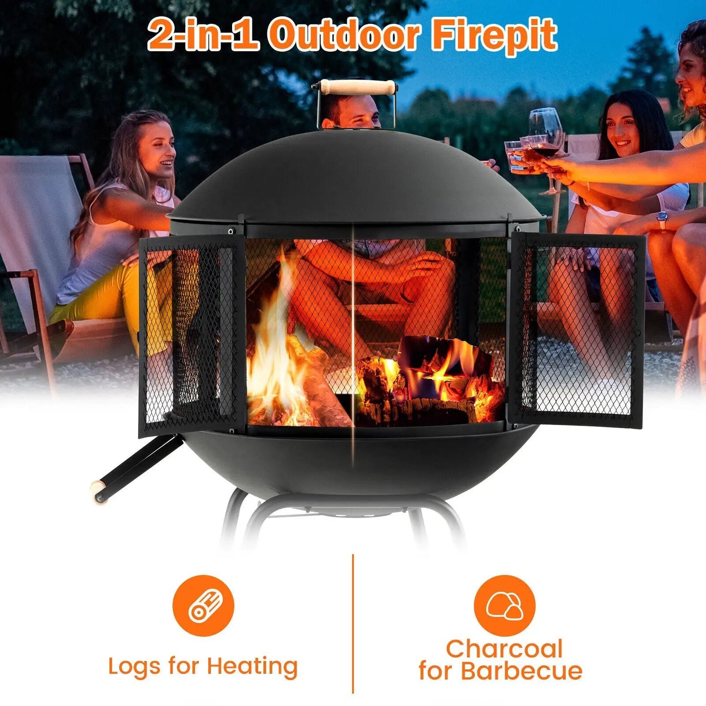28-inch portable fire pit on wheels with log grate, black DirectDeals on Tampa Home & Garden Store