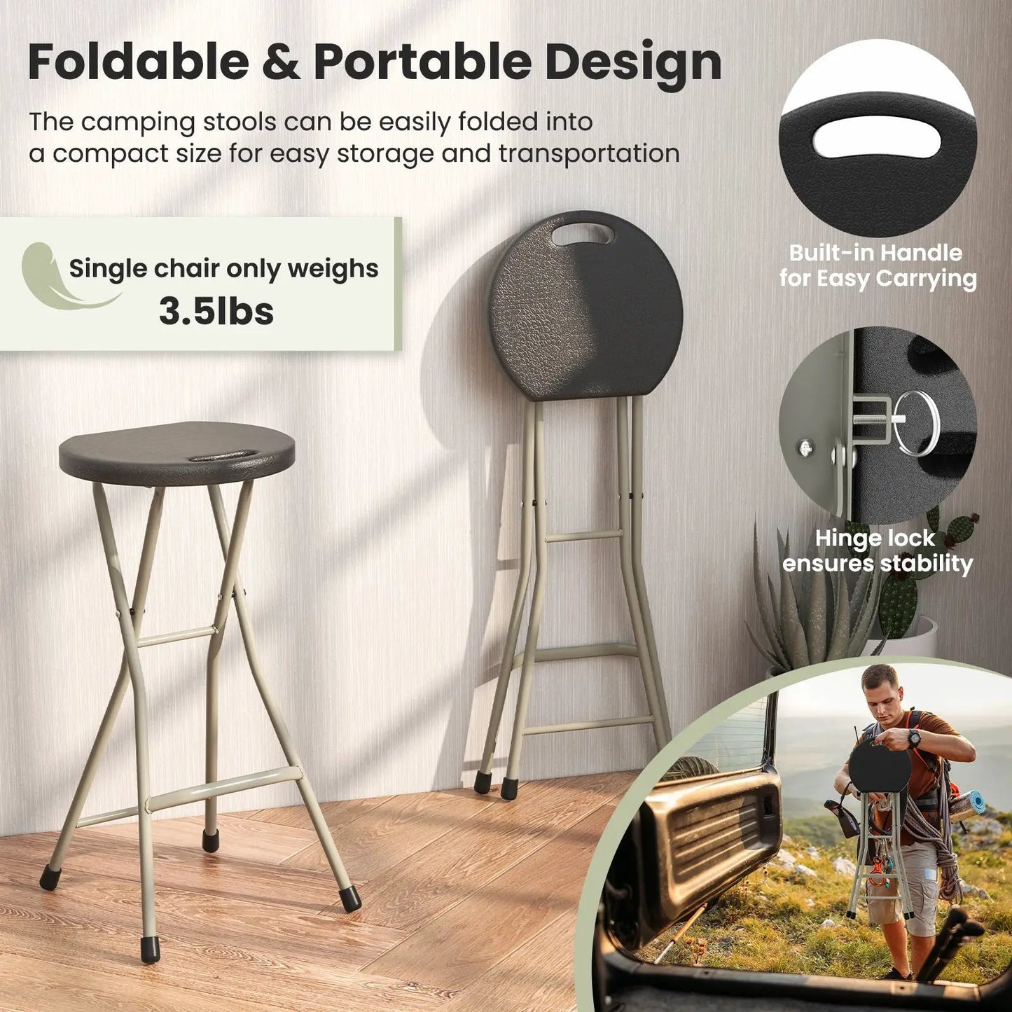 DirectDeals 28-Inch portable folding stools, 330 lb capacity, dark gray seat on Tampa Home & Garden Store