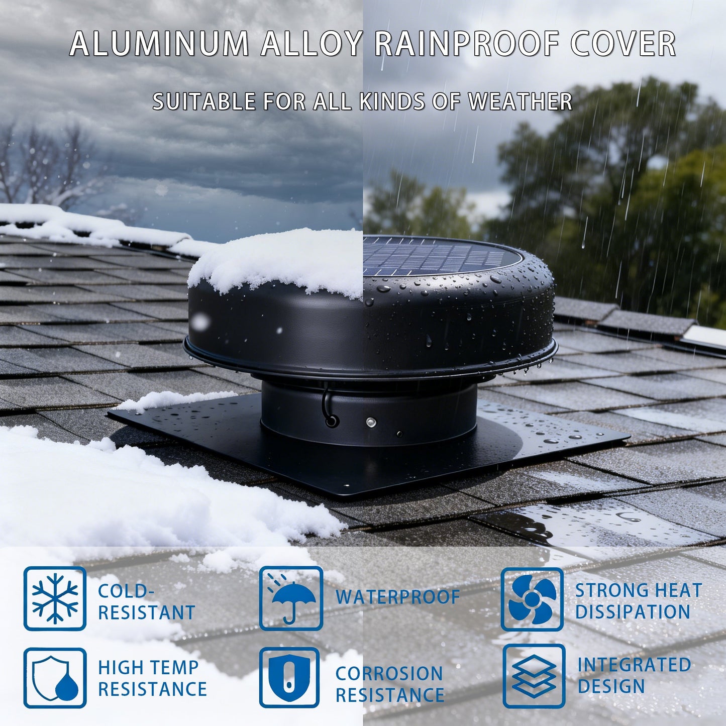 HouseOfZazla 12in flush-mount round solar roof vent fan, black aluminum housing, 30W dual power on Tampa Home & Garden Store