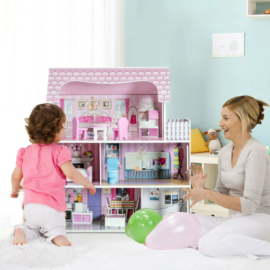 28 Inch Pink Dollhouse with Furniture DirectDeals pink interior multi level playset on Tampa Home & Garden Store