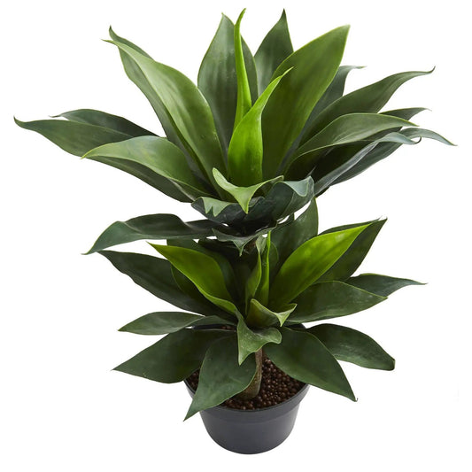 Nearly Natural 29-inch double agave artificial plant with green leaves in a black pot on Tampa Home & Garden Store