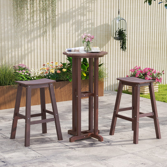 29 Inch HDPE Patio Bar Stool Set of 2 Armless Saddle Stools-Brown - Tampa Home & Garden Store