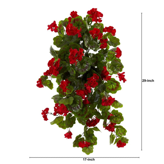 Geranium 29-Inch UV-Resistant Hanging Artificial Flowers, red blooms, 2-pack by Nearly Natural on Tampa Home & Garden Store