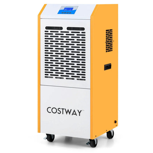 Costway 290 Pints Commercial Dehumidifier with Pump Drain Hose, Yellow on Wheels on Tampa Home & Garden Store