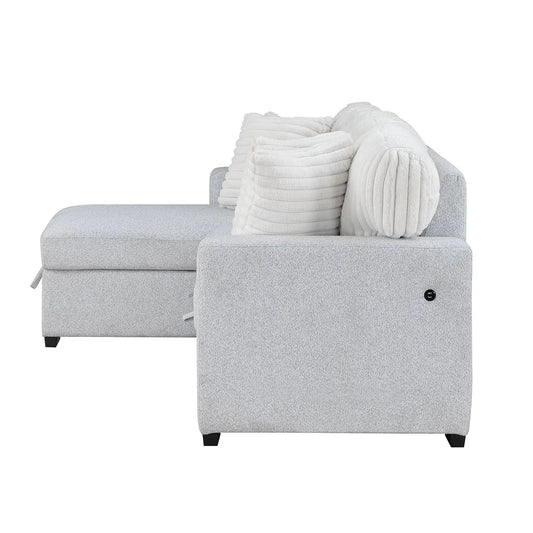 Ford reversible pull-out sofa bed in light gray fabric with plush white cushions on Tampa Home & Garden Store