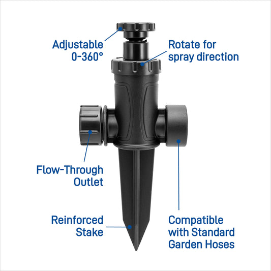 Adjustable pattern spot sprinkler on spike by Orbit Irrigation, hose-end sprinkler head 29807 on Tampa Home & Garden Store