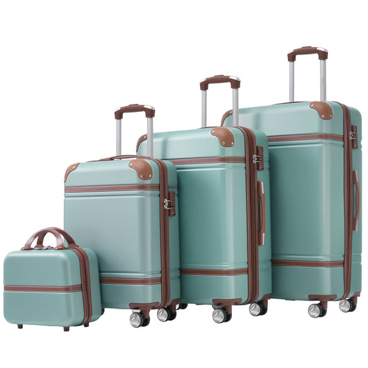 4pc teal hardshell luggage set by HouseOfZazla with brown leather trim and spinner wheels on Tampa Home & Garden Store
