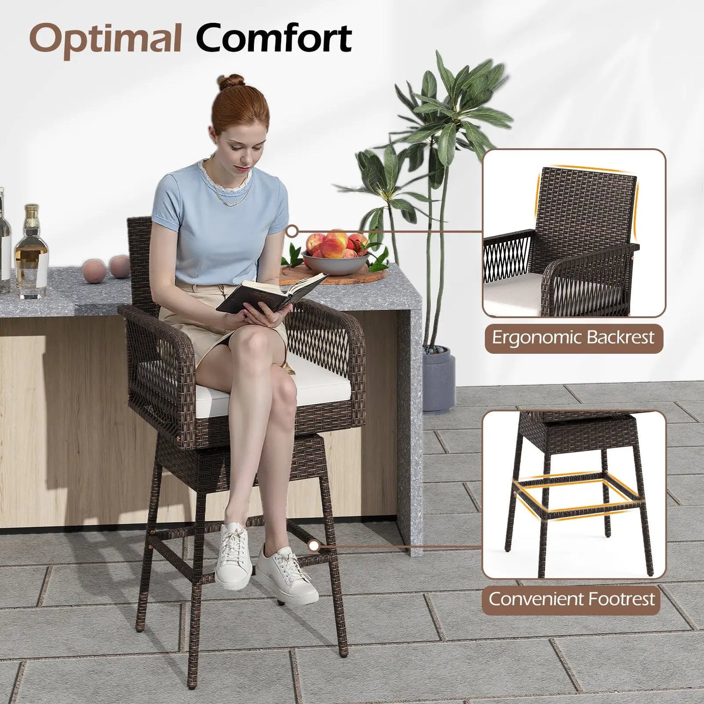 29-in patio 360 swivel bar stool with cross-woven armrests and white cushion DirectDeals on Tampa Home & Garden Store