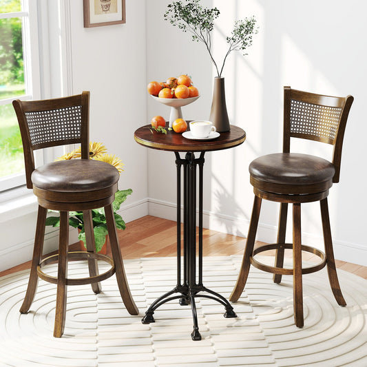 29 Inches Swivel Counter Height Barstool Set of 2 with Rattan Backrest and Footrest-Brown - Tampa Home & Garden Store