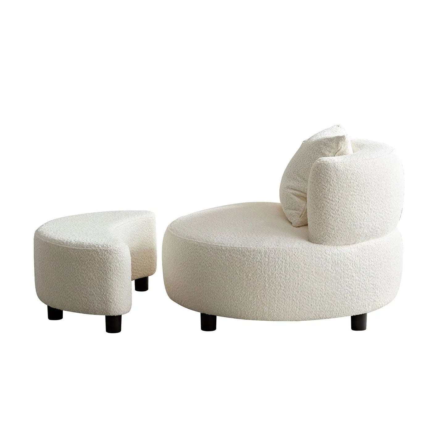 Sillón Moderno, Sillón Individual de Tela Teddy con Otomana Reposapiés Cómodo para Sala de Estar Dormitorio y Oficina, Beige