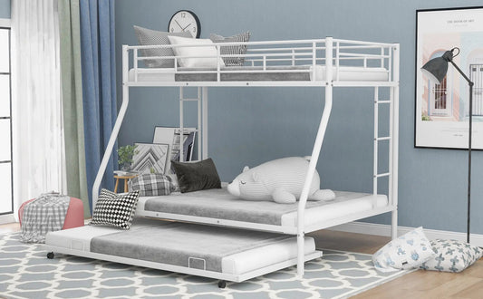 Twin over full white bunk bed with ladders and built in trundle on Tampa Home & Garden Store