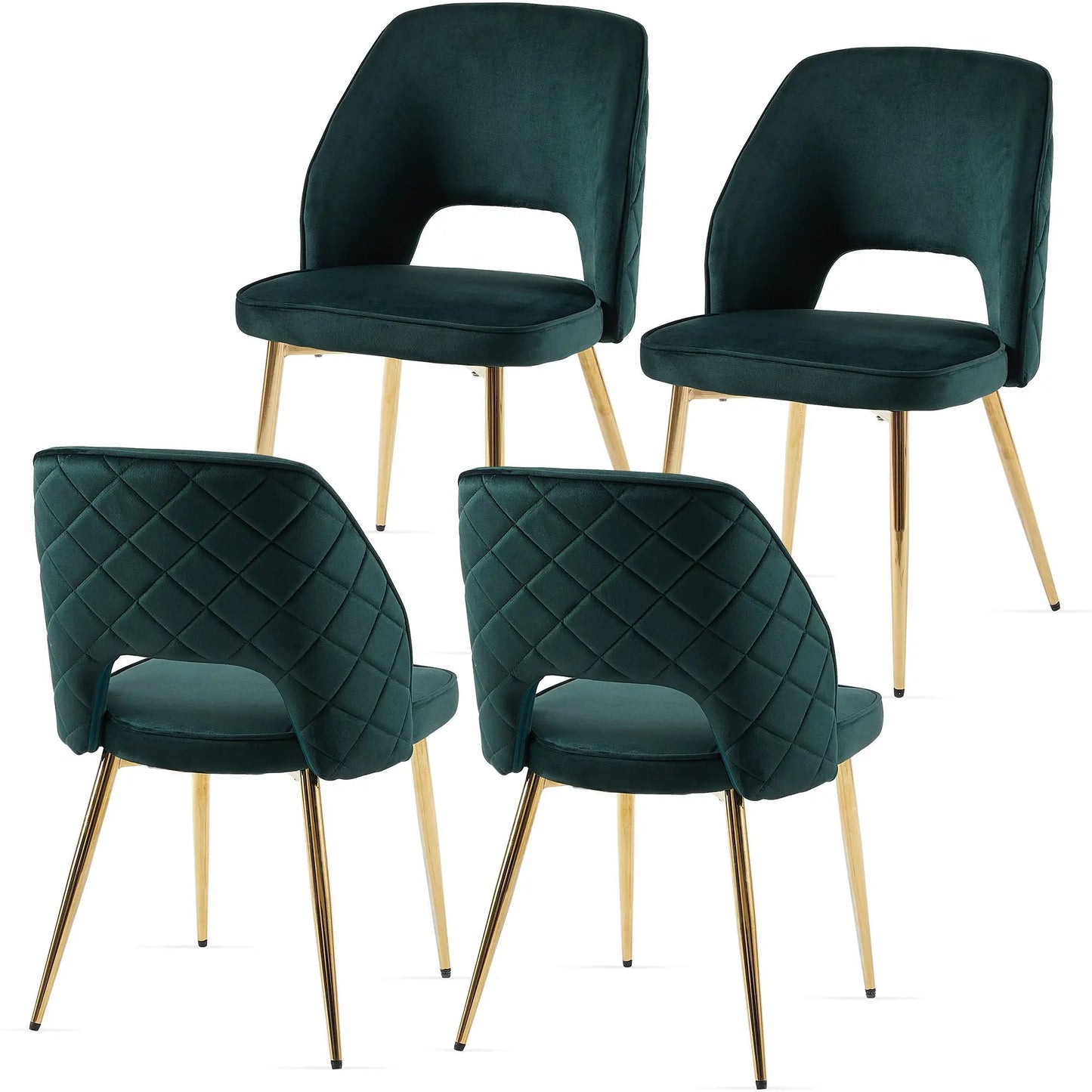 Dark green velvet dining chairs with gold metal legs, 4-pack with diamond quilted backs on Tampa Home & Garden Store
