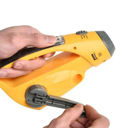 Solar Power LED Flashlight Hand Crank yellow handheld torch with USB charging port on Tampa Home & Garden Store