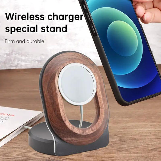 Wooden Desk Shelf Walnut Wireless MagSafe Charger with black base on Tampa Home & Garden Store