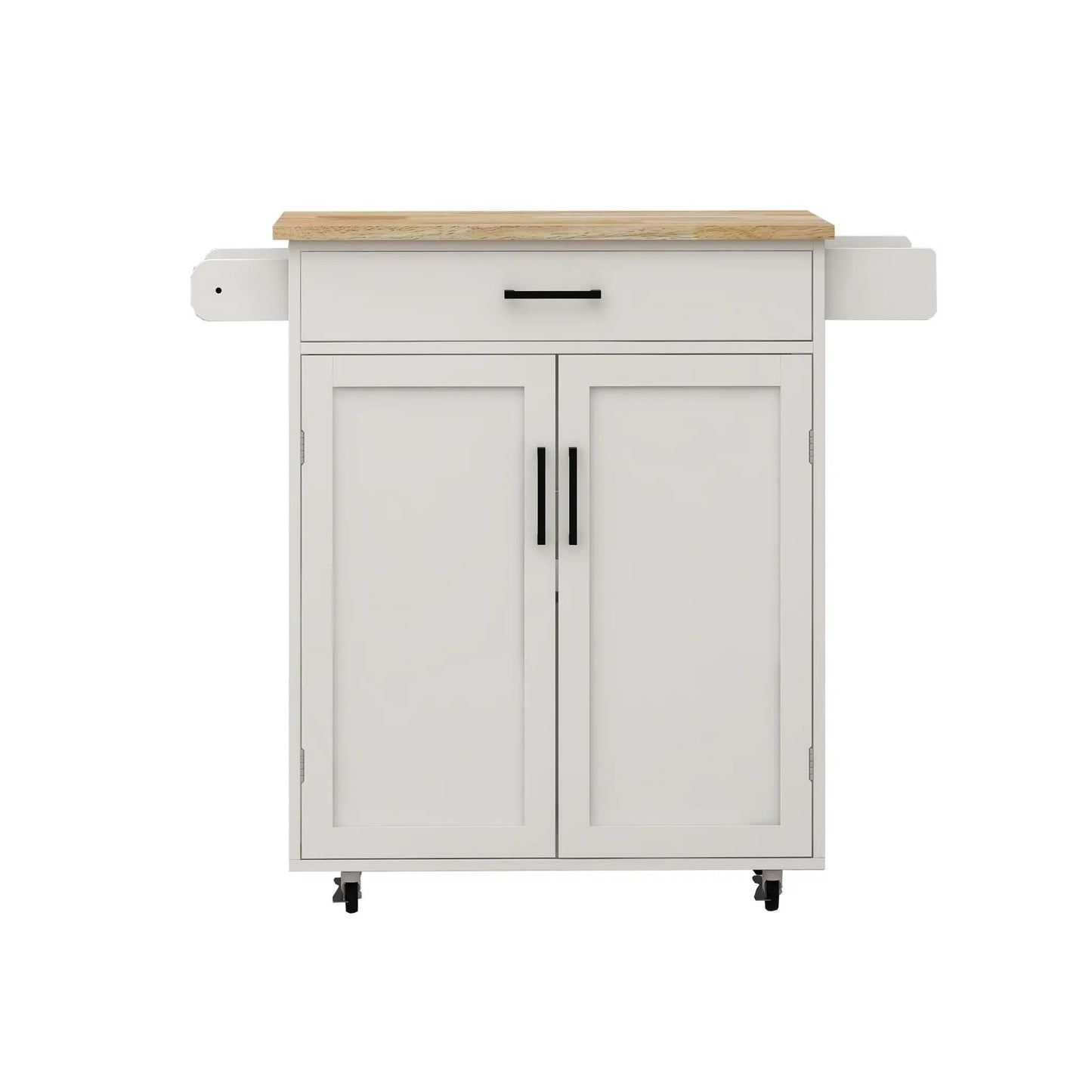 White kitchen island rolling cart with natural wood top, 1 drawer, and caster wheels on Tampa Home & Garden Store