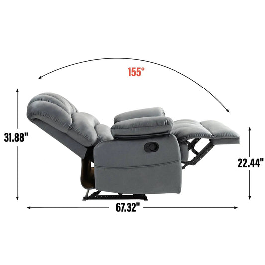 Large manual recliner chair with grey fabric upholstery, 67.32in wide on Tampa Home & Garden Store