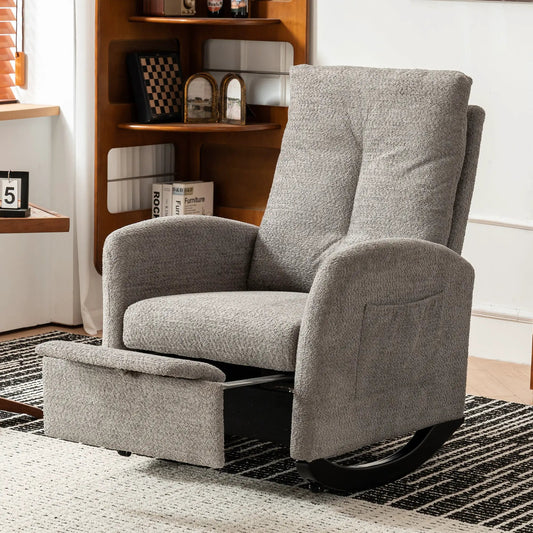 Gray upholstered rocking chair with high back and footrest; ottoman by VIP Digital Presence on Tampa Home & Garden Store