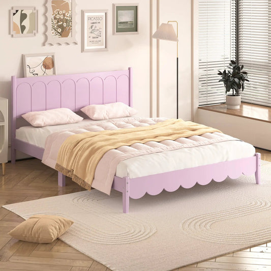 Queen size pink platform bed frame with headboard and scalloped footboard on Tampa Home & Garden Store
