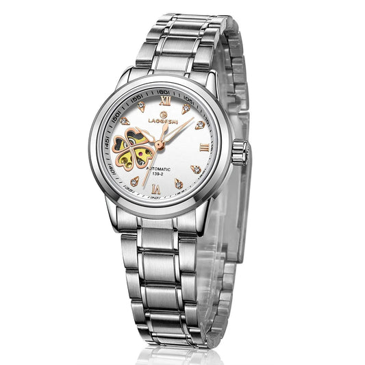 Laogeshi women's automatic watch with stainless steel band and rose gold accents on Tampa Home & Garden Store