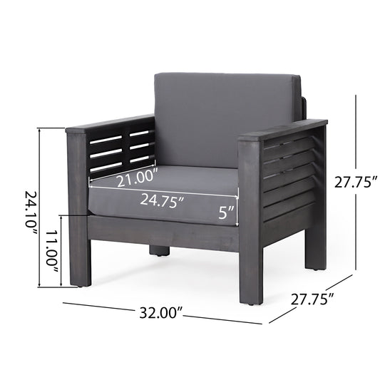 2 Outdoor Acacia Wood Club Chairs with Cushions, Dark Gray, 27.75"D x 32"W x 27.75"H - Tampa Home & Garden Store