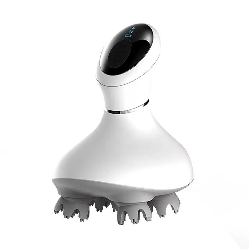 Wireless 3D head massager kneading device, white body with gray massage nodes, cordless design on Tampa Home & Garden Store