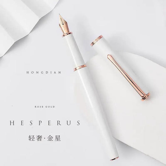 HongDian 920 Rose Gold fountain pen with white body and rose gold EF nib on Tampa Home & Garden Store