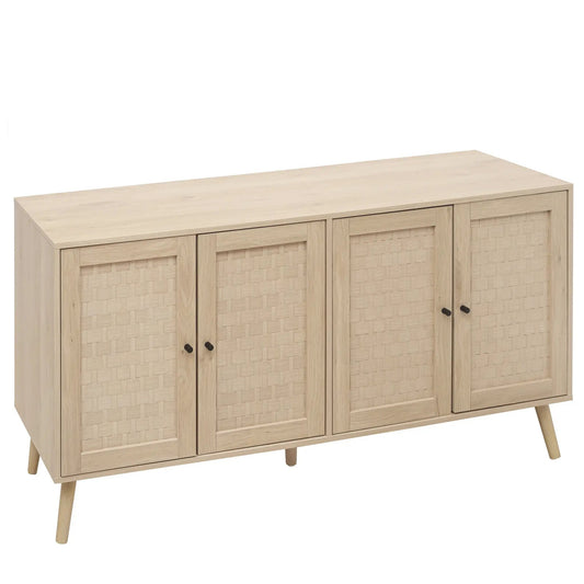 4 Door Accent Cabinet with Adjustable Shelf in light oak with woven fronts and black knobs on Tampa Home & Garden Store