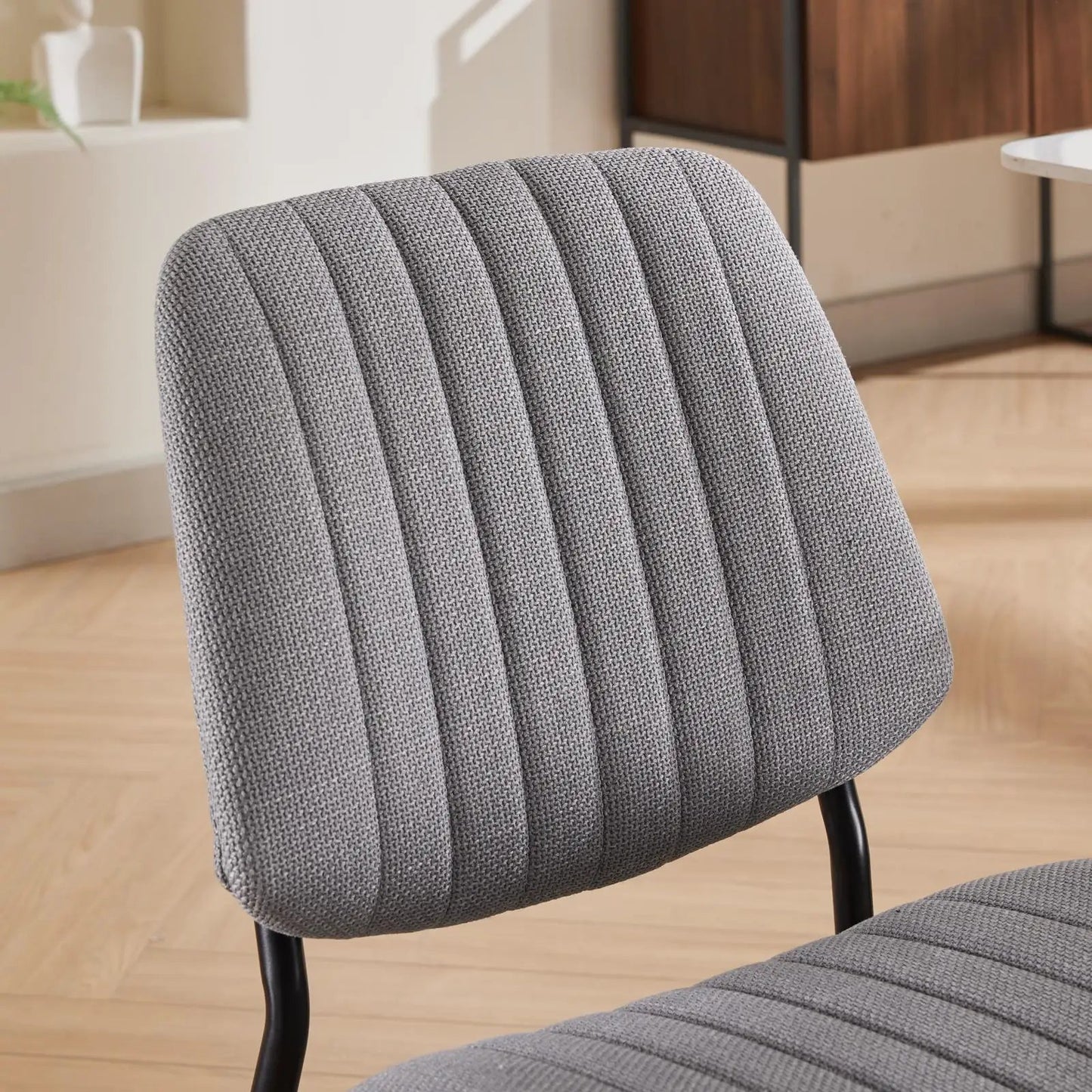 Retro linen dining chairs gray two-piece set with ribbed upholstery by VIP Digital Presence on Tampa Home & Garden Store