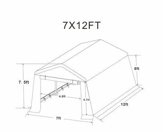 Outdoor gazebo carport with roll-up doors 7x12 ft line drawing VIP Digital Presence on Tampa Home & Garden Store