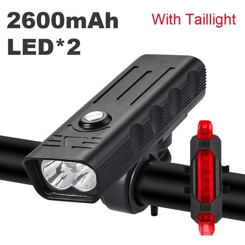 Stevvex USB rechargeable bike headlight with dual LEDs and taillight on handlebars on Tampa Home & Garden Store