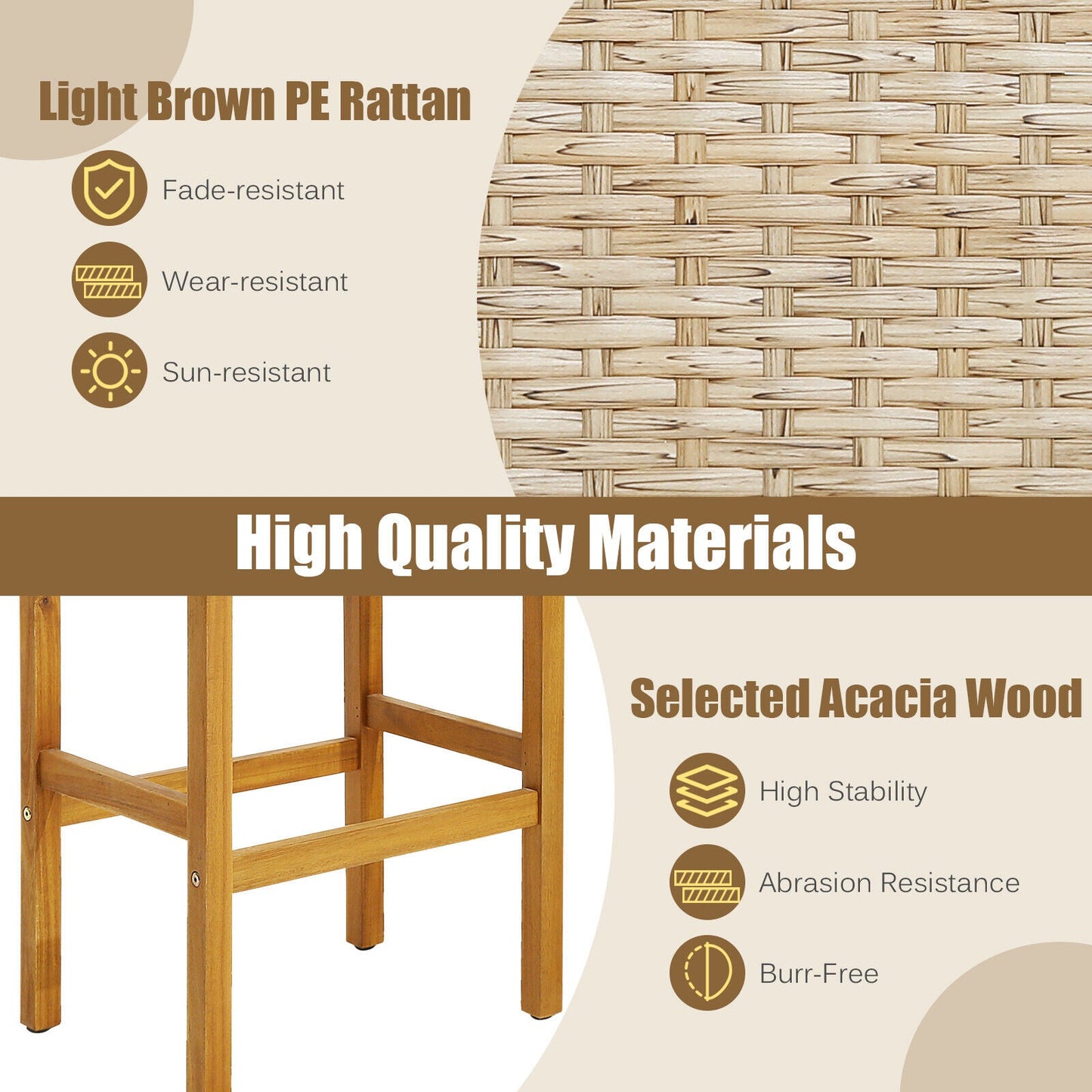 Taburetes de barra de madera para patio, juego de 2/4-2 piezas