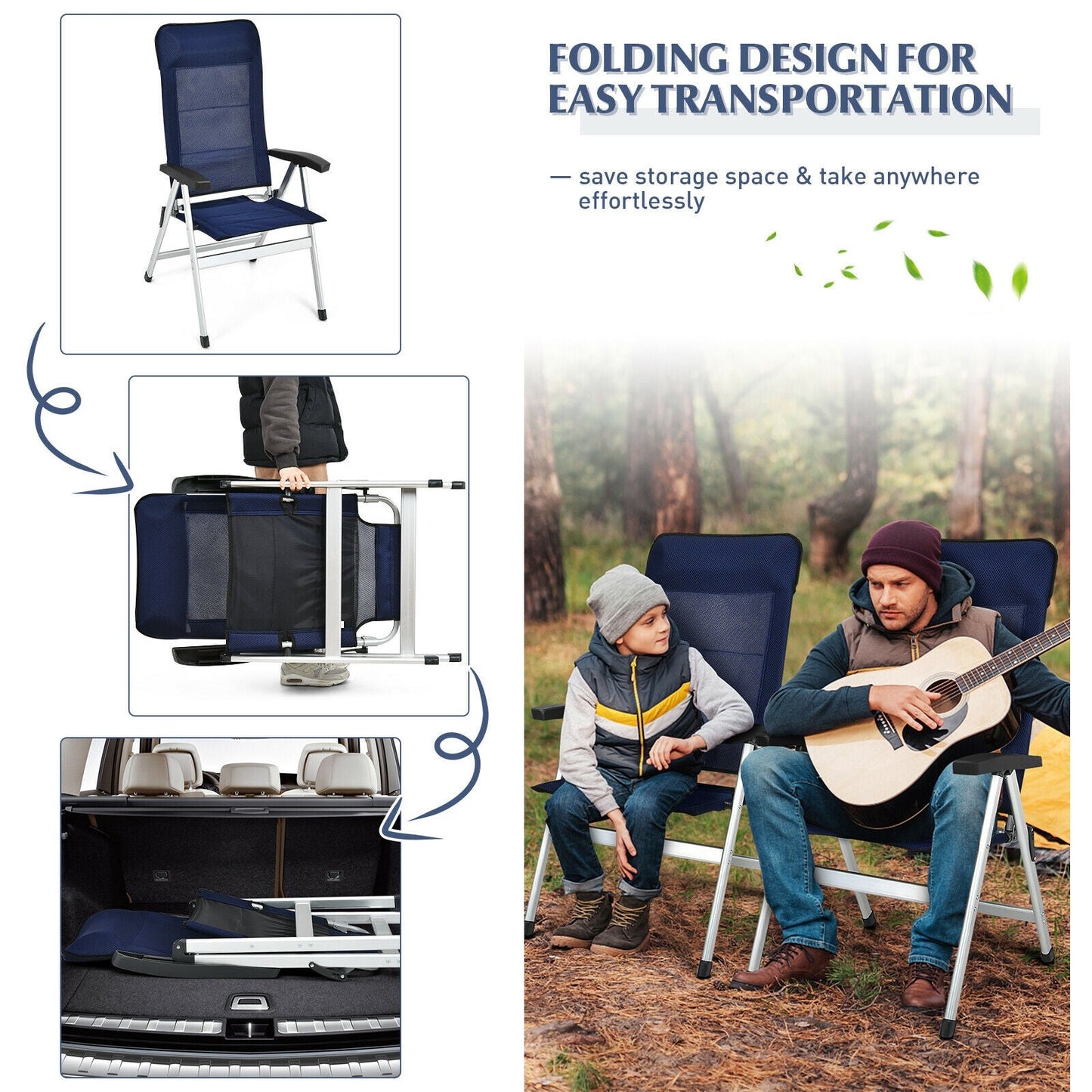 2Pcs Patio Dining Chair with Adjust Portable Headrest-Blue - Tampa Home & Garden Store