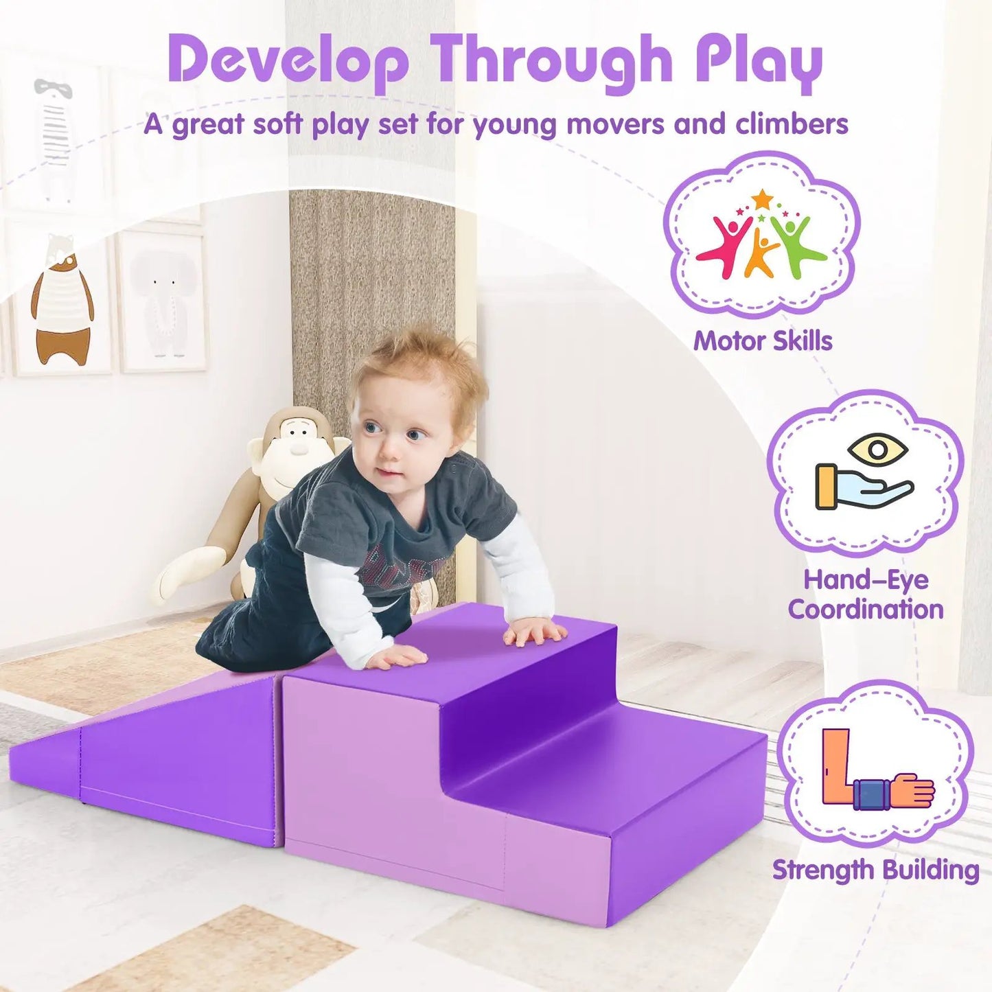 2 Piece Step and Slide Climber for Infants Purple soft foam blocks by DirectDeals on Tampa Home & Garden Store