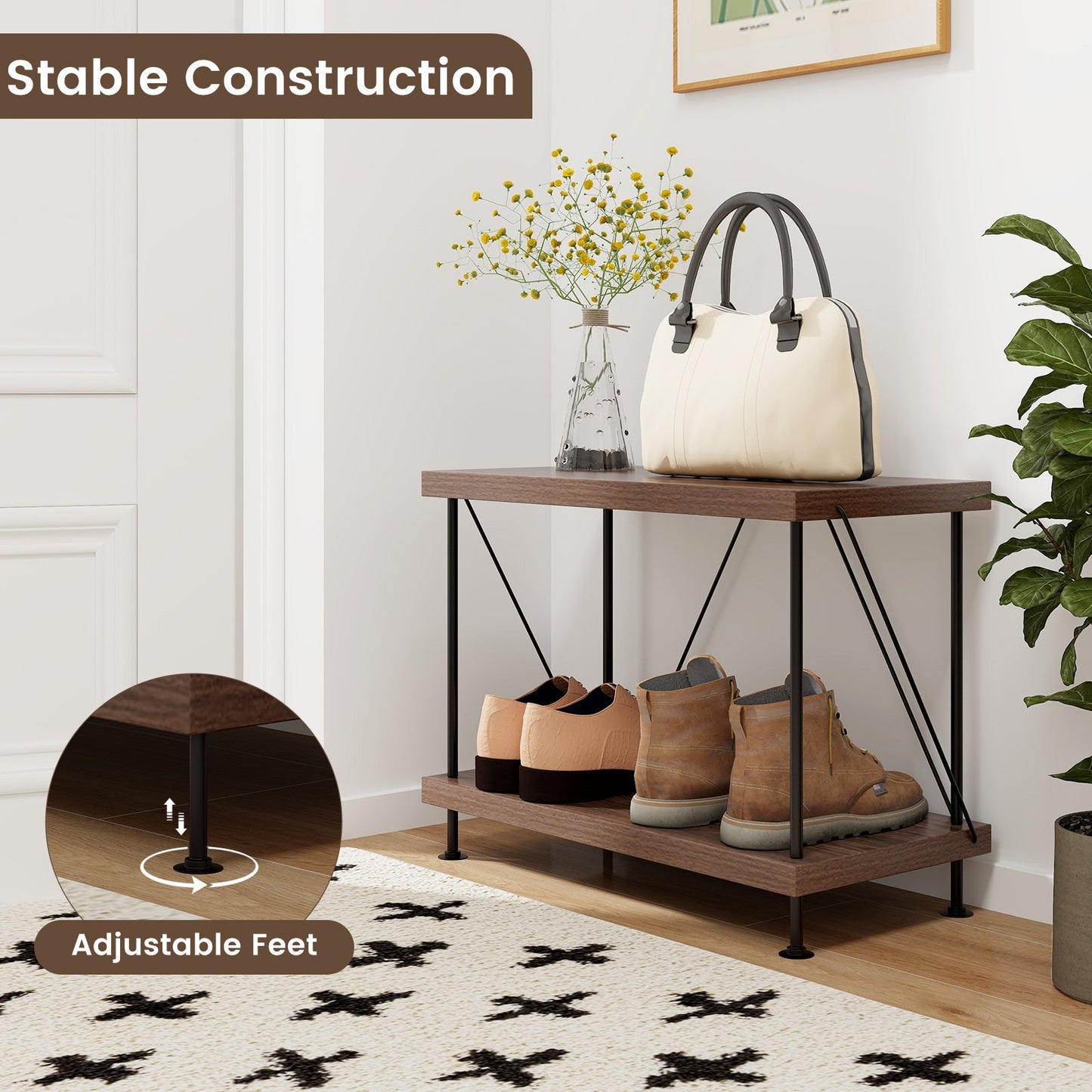Multipurpose display rack with wood-and-metal frame, 2-tier and adjustable feet DirectDeals on Tampa Home & Garden Store