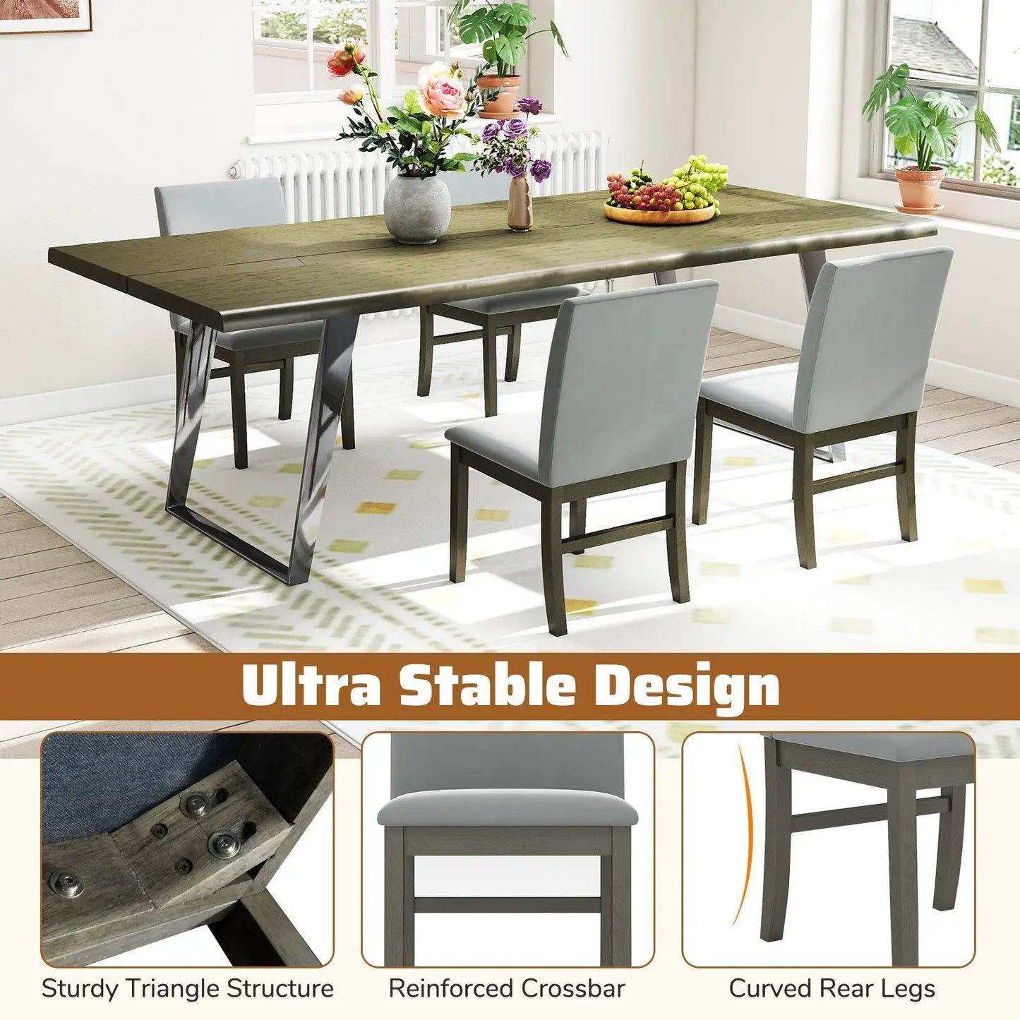 Upholstered dining chairs set of 2, high-back gray fabric with wood legs on Tampa Home & Garden Store