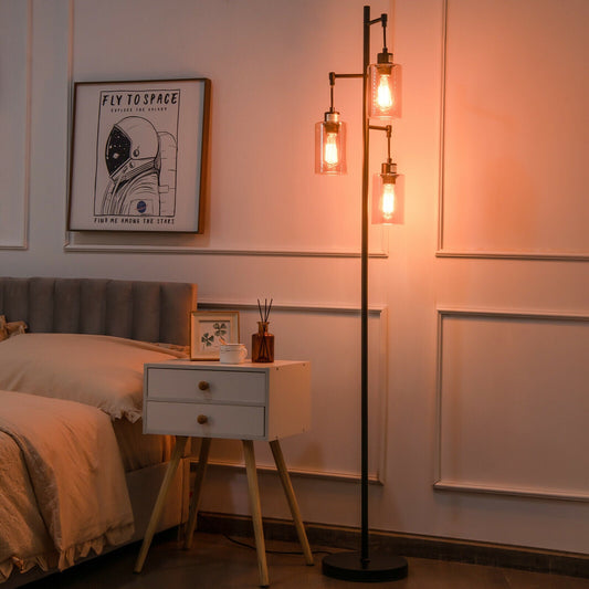 Retro Floor Lamp with 3-Head Hanging Amber Glass Shade - Tampa Home & Garden Store